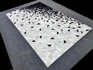 Black and White Cowhide Rug – Geometric Patchwork Hair-On Leather Carpet for Modern Home Decor - Alef home
