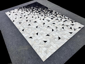 Black and White Cowhide Rug – Geometric Patchwork Hair-On Leather Carpet for Modern Home Decor - Alef home