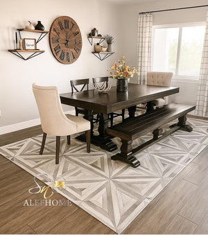 Grey Cowhide Starburst Rug – Handmade Hair-On Leather Patchwork Carpet for Modern Home Décor