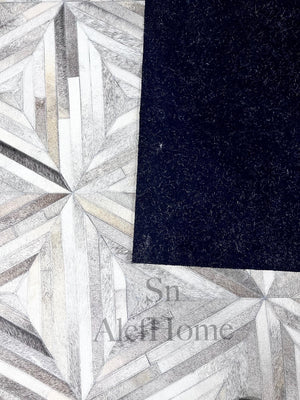 Grey Cowhide Starburst Rug – Handmade Hair-On Leather Patchwork Carpet for Modern Home Décor - Alef home