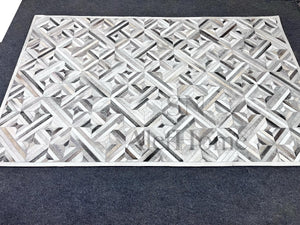 Grey Cowhide Patchwork Rug – Handmade Geometric Hair-On Leather Carpet for Modern Home Decor - Alef home