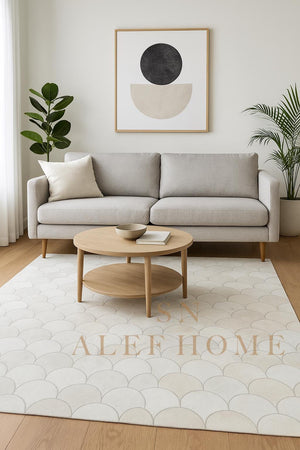 Half-Moon Design Cowhide Rug – Handmade Hair-On Leather Patchwork Carpet for Modern Home Decor - Alef home