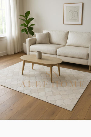 Half-Moon Design Cowhide Rug – Handmade Hair-On Leather Patchwork Carpet for Modern Home Decor - Alef home