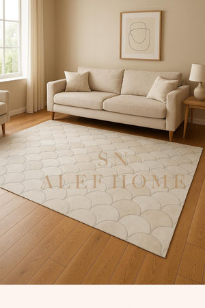 Half-Moon Design Cowhide Rug – Handmade Hair-On Leather Patchwork Carpet for Modern Home Decor - Alef home