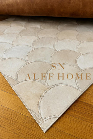 Half-Moon Design Cowhide Rug – Handmade Hair-On Leather Patchwork Carpet for Modern Home Decor - Alef home