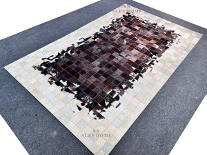 Handmade Geometric Cowhide Rug – Rustic Hair-On Patchwork LeatherCarpet for Home Decor - Alef home