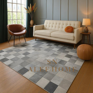 Handmade Gray Cowhide Patchwork Rug - Modern Hair-On Leather Carpet