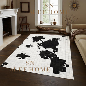 Black & White Cowhide Patchwork Rug – Handmade Hair-On Leather Carpet for Contemporary Home Décor - Alef home