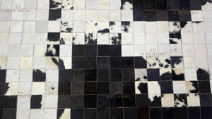 Black & White Cowhide Patchwork Rug – Handmade Hair-On Leather Carpet for Contemporary Home Décor