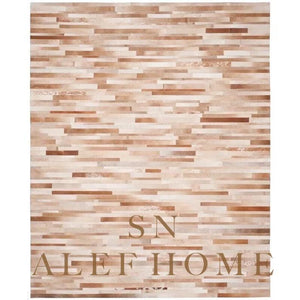 Beige Cowhide Patchwork Rug – Handmade Hair-On Leather Carpet for Modern Home Living Room Decor - Alef home