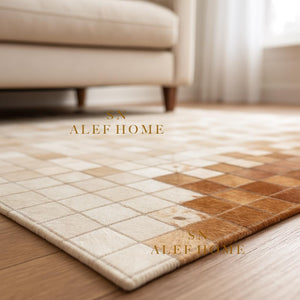 Geometric Mosaic Cowhide Rug – Rustic Handmade Hair-On Leather Patchwork Carpet for Home Décor - Alef home