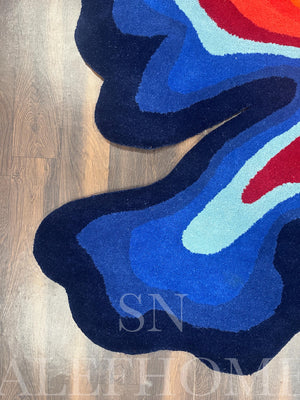 Hand-Tufted Abstract Wool Area Rug – Blue and Red Modern Artistic Carpet for Home - Alef home