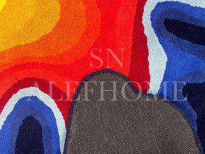 Hand-Tufted Abstract Wool Area Rug – Blue and Red Modern Artistic Carpet for Home - Alef home