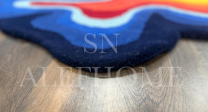 Hand-Tufted Abstract Wool Area Rug – Blue and Red Modern Artistic Carpet for Home - Alef home