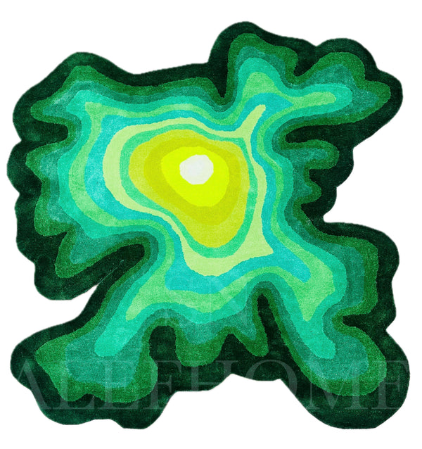 Hand-Tufted Wool Rug – Parrot Green Abstract Wavy Carpet for Modern Living Room Decor - Alef home