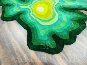Hand-Tufted Wool Rug – Parrot Green Abstract Wavy Carpet for Modern Living Room Decor - Alef home