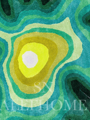 Hand-Tufted Wool Rug – Parrot Green Abstract Wavy Carpet for Modern Living Room Decor - Alef home