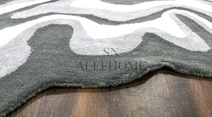 Grey White Abstract Irregular Wool Rug – Hand-Tufted Wavy Sahaped Carpet for Home - Alef home