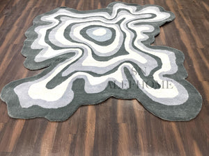 Hand-Tufted Wool Rug – Irregular Abstract Grey White Contour Carpet for Living Room Decor - Alef home