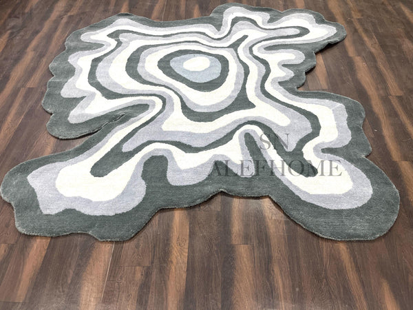 Hand-Tufted Wool Rug – Irregular Abstract Grey White Contour Carpet for Living Room Decor - Alef home