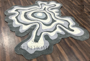 Hand-Tufted Wool Rug – Irregular Abstract Grey White Contour Carpet for Living Room Decor - Alef home