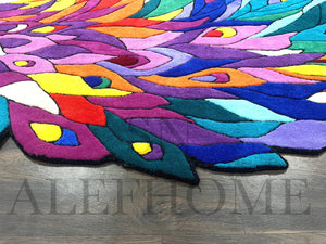 Peacock Feather Wool Area Rug – Hand-Tufted Colorful Boho Artistic Carpet for Home - Alef home