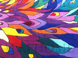 Peacock Feather Wool Area Rug – Hand-Tufted Colorful Boho Artistic Carpet for Home - Alef home