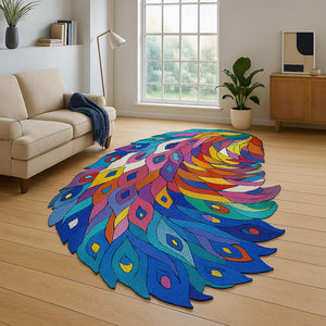 Hand-Tufted Wool Peacock Feather Rug: Boho Living Room Carpet - Alef home