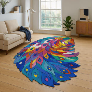 Hand-Tufted Wool Peacock Feather Rug: Boho Living Room Carpet - Alef home