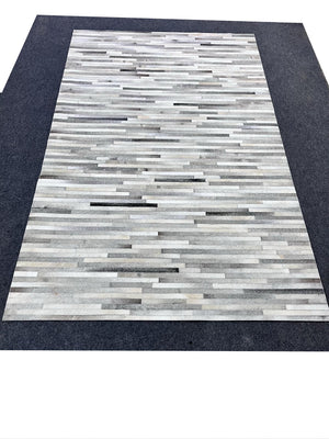 Modern Striped Cowhide Rug – Handmade Hair-On Leather Patchwork Carpet for Living Room Décor
