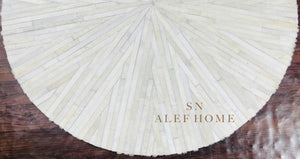 Ivory Round Cowhide Rug – Handmade Starburst Leather Patchwork Carpet for Modern Home Décor - Alef home