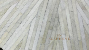 Ivory Round Cowhide Rug – Handmade Starburst Leather Patchwork Carpet for Modern Home Décor