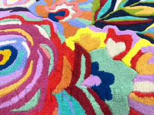 Navy Blue Floral Wool Rug – Hand-Tufted Carpet with Scalloped Edge for Living Room Decor - Alef home