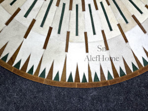 Round Cowhide Patchwork Rug – Handmade Hair-On Leather Area Carpet for Modern Home Décor - Alef home