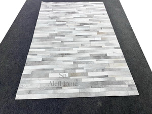 Grey Cowhide Patchwork Area Rug – Handmade Hair-On Leather Carpet for Modern Home Room Decor - Alef home