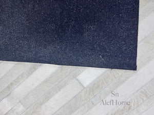 Ivory White Striped Cowhide Rug: Handmade Patchwork Hair-On Leather Carpet For Home