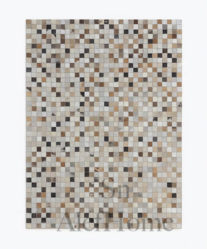 Checkerboard Cowhide Rug – Handmade Hair-On Leather Patchwork Carpet for Modern Room Décor - Alef home