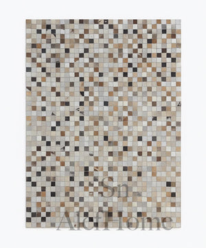 Multi Checkerboard Cowhide Rug – Handmade Hair-On Leather Patchwork Carpet for Modern Home Décor - Alef home