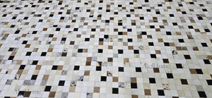 Multi Checkerboard Cowhide Rug – Handmade Hair-On Leather Patchwork Carpet for Modern Home Décor - Alef home