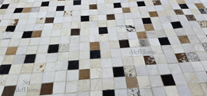 Checkerboard Cowhide Rug – Handmade Hair-On Leather Patchwork Carpet for Modern Room Décor - Alef home