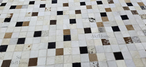 Multi Checkerboard Cowhide Rug – Handmade Hair-On Leather Patchwork Carpet for Modern Home Décor - Alef home
