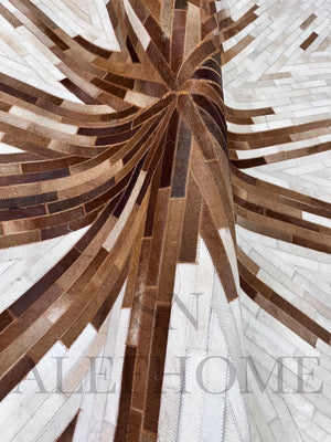 Cowhide Patchwork Area Rug: Natural Brown & White Hair-On Leather - Alef home