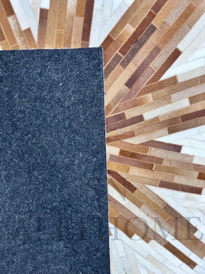 Cowhide Patchwork Area Rug: Natural Brown & White Hair-On Leather - Alef home