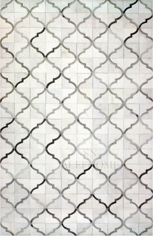 White Cowhide Patchwork Rug – Geometric Hair-On Leather Statement Carpet for Modern Home Décor - Alef home
