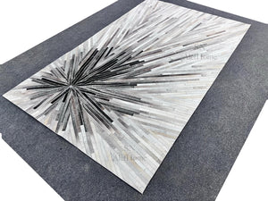 Handmade Starburst Cowhide Rug – Modern Geometric Hair-On Leather Patchwork Carpet for Home - Alef home