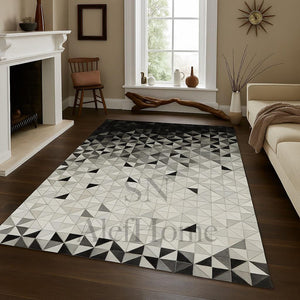 Modern Black & White Leather Rug – Handmade Hair-On Cowhide Patchwork Carpet for Home - Alef home