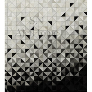 Large Black and White Cowhide Rug: Geometric Patchwork, Handmade 9.9x14 - Alef home