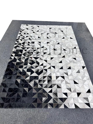 Modern Black & White Leather Rug – Handmade Hair-On Cowhide Patchwork Carpet for Home - Alef home