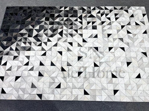 Black and White Cowhide Rug – Geometric Patchwork Hair-On Leather Carpet for Modern Home Decor - Alef home