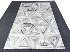 Grey Cowhide Starburst Rug – Handmade Hair-On Leather Patchwork Carpet for Modern Home Décor - Alef home
